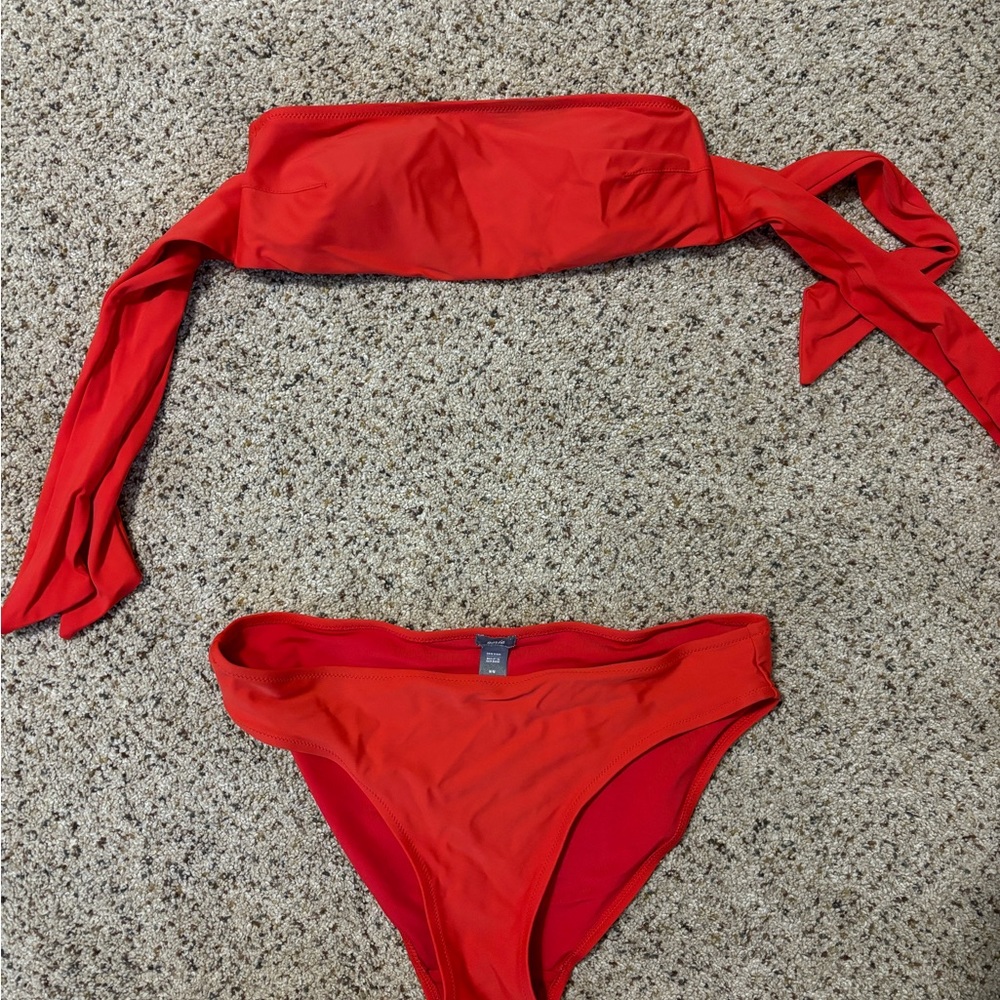 Red strapless Aerie Bikini